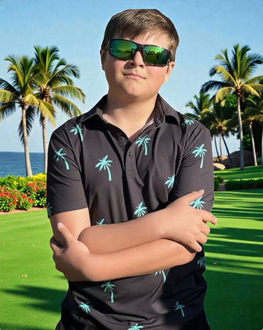 Easy Par Teal Palms Mens Polo